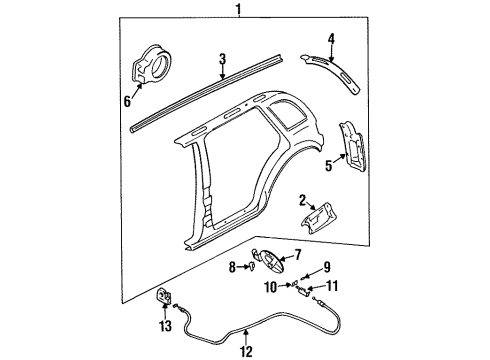 1997 Kia Sportage Quarter Panel & Components Spring-Lift Diagram for 0K20142435A