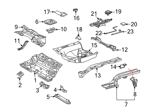 2009 Scion xD Rear Body - Floor & Rails Rear Rail Assembly Hook Diagram for 51096-52010