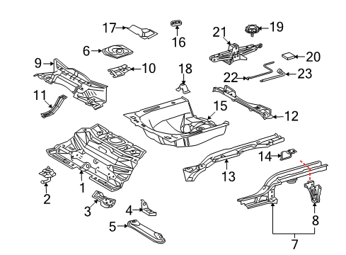 2009 Scion xD Rear Body - Floor & Rails Rail Reinforcement Diagram for 58025-52010