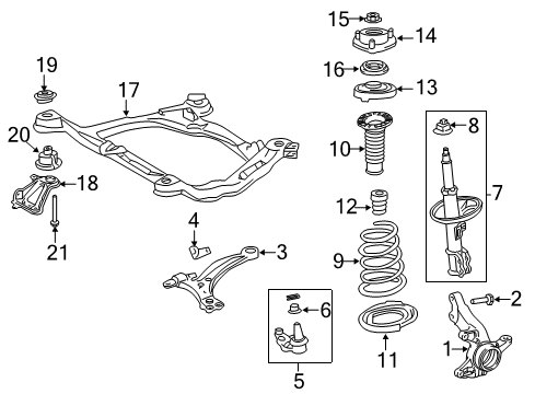 2019 Toyota Sienna Front Suspension Components, Lower Control Arm, Stabilizer Bar Strut Bumper Diagram for 48131-08090