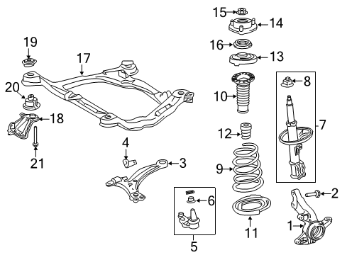 2013 Toyota Sienna Front Suspension Components, Lower Control Arm, Stabilizer Bar Knuckle, Steering, RH Diagram for 43211-0E010