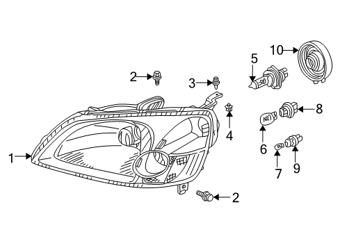 2001 Honda Civic Headlamps Screw, Tapping (5X14) (P0) Diagram for 93913-153J0