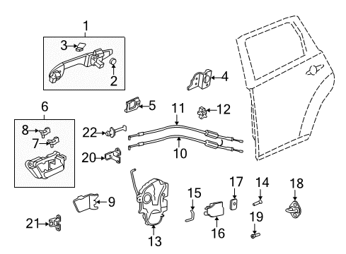 2013 Acura MDX Rear Door - Lock & Hardware Hinge, Left Rear Door Diagram for 67960-SJC-A02ZZ