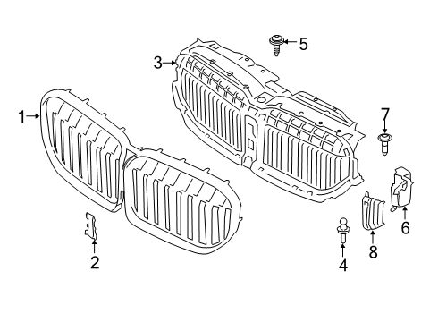 2022 BMW 750i xDrive Grille & Components AIR FLAPS, UPPER Diagram for 51138080997