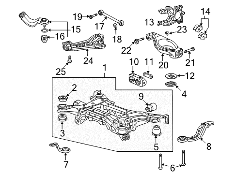 2009 Acura RDX Rear Suspension Components, Lower Control Arm, Upper Control Arm, Stabilizer Bar Clip, Rear Knuckle Diagram for 90651-SJK-000