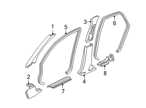 1999 Acura TL Interior Trim - Pillars, Rocker & Floor Garnish Assembly, Right Front Pillar (Mild Beige) Diagram for 84101-S0K-A00ZC