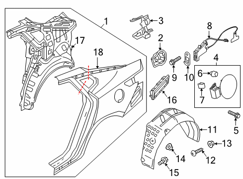 2020 Kia Optima Fuel Door Guard Assembly-Rear Wheel Diagram for 86821D4000