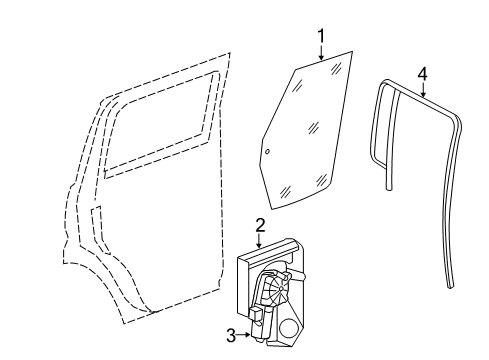 2010 Jeep Liberty Rear Door - Glass & Hardware Glass-Door Glass Run With Glass Diagram for 55373003AD