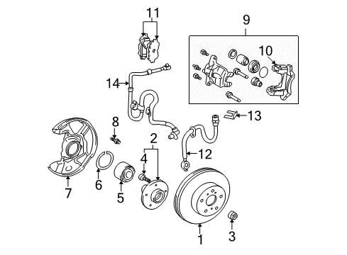 2002 Toyota Celica Front Brakes Front Speed Sensor Diagram for 89543-20140