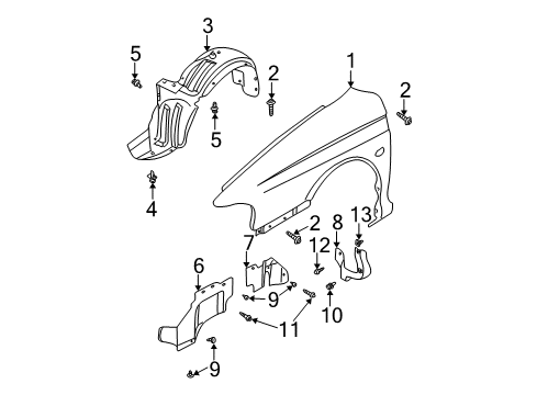 2002 Kia Sedona Fender & Components Splash-Board, A Diagram for 0K55256211D