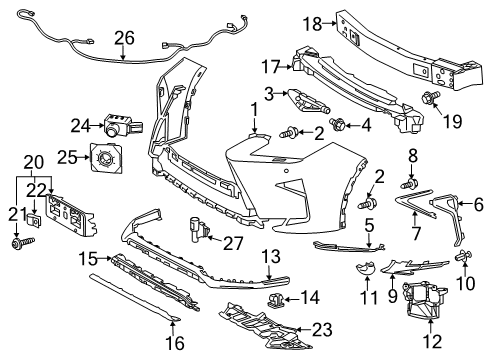 2019 Lexus RX350 Front Bumper RETAINER, Front Bumper Diagram for 52536-0E060