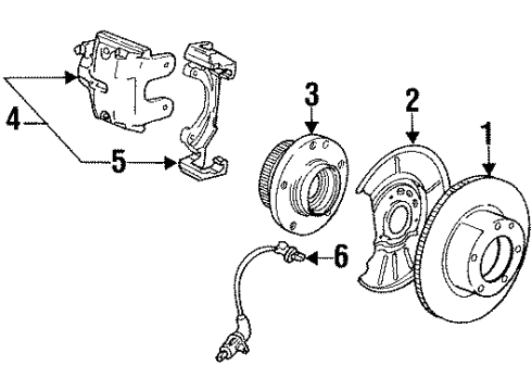 1993 BMW 750iL Front Brakes Brake Caliper Right Diagram for 34111160364