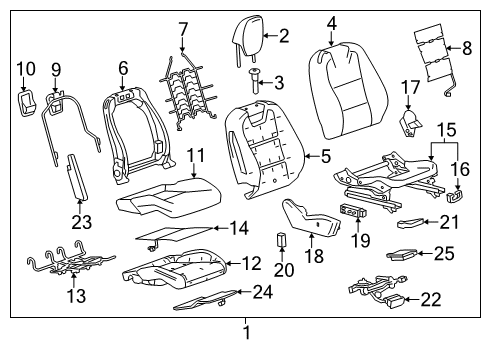 2012 Chevrolet Camaro Passenger Seat Components Adjust Handle Diagram for 92230488