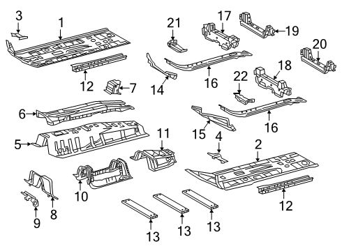 2021 Toyota C-HR Floor & Rails Rear Crossmember Diagram for 57054-10010