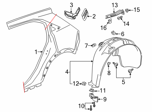 2022 Cadillac XT4 Quarter Panel & Components Lower Deflector Diagram for 84448336