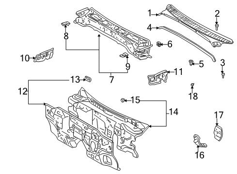 2000 Toyota Tacoma Cab Cowl Dash Panel Diagram for 55101-04916