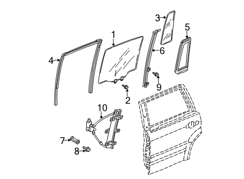 2004 Honda Pilot Rear Door Sash, R. RR. Door Center Diagram for 72731-S9V-A01