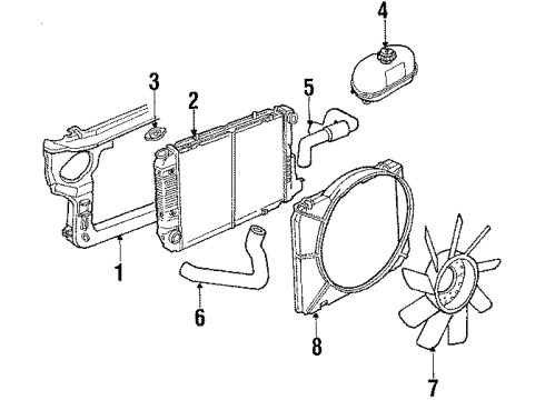 1992 Lincoln Mark VII Radiator & Components, Radiator Support, Cooling Fan Radiator Mount Bracket Diagram for E6SZ8A193A