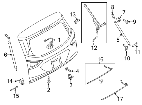 2017 Ford Escape Lift Gate Latch Diagram for GJ5Z-7443150-B