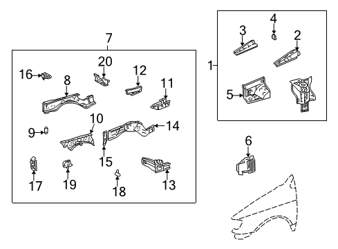 2001 Toyota Sienna Structural Components & Rails Front Panel Diagram for 53712-08010