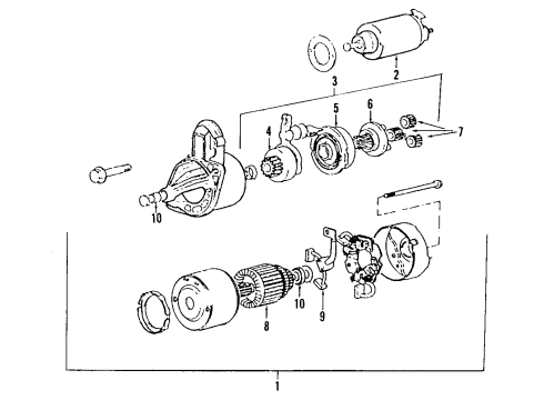 1990 Hyundai Sonata Starter Starter Assembly(1.2Kw) Diagram for 36100-35050