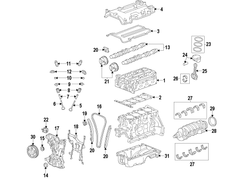 2012 Chevrolet Volt Engine Parts, Mounts, Cylinder Head & Valves, Camshaft & Timing, Variable Valve Timing, Oil Pan, Crankshaft & Bearings, Pistons, Rings & Bearings Front Cover Diagram for 55581013