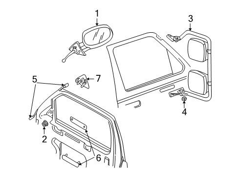 2001 Dodge Ram 1500 Van Outside Mirrors Outside Door-Side Rear View Mirror Right Diagram for 55077070AA