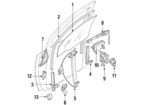 1990 Nissan Axxess Front Door Glass & Hardware SASH Assembly-Front Door Front LH Diagram for 80215-30R00