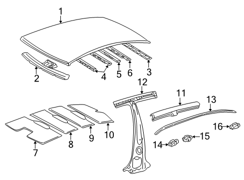 2001 Lexus LS430 Roof & Components Panel, Roof Diagram for 63111-50050