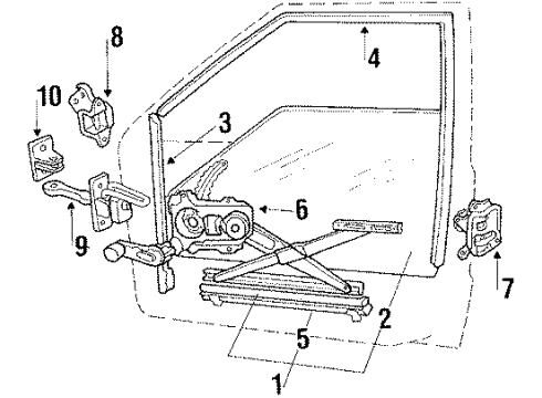 1988 Mitsubishi Precis Front Door - Glass & Hardware Run-Front Door Window Glass RH Diagram for 82541-21011