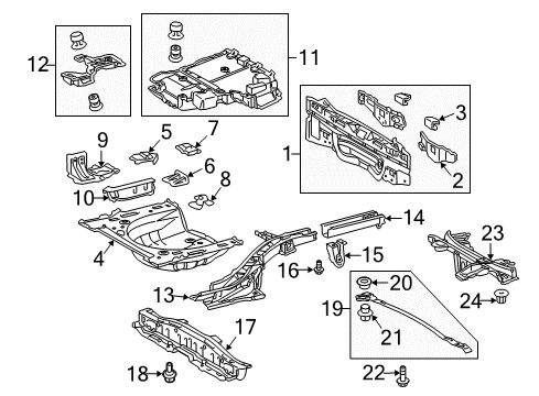 2013 Toyota Prius Plug-In Rear Body Panel, Floor & Rails Clip Diagram for 90467-06158-C0