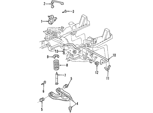 2001 Ford F-150 Front Suspension Components, Lower Control Arm, Upper Control Arm, Stabilizer Bar Stabilizer Bar Bracket Diagram for F65Z-5487-FA