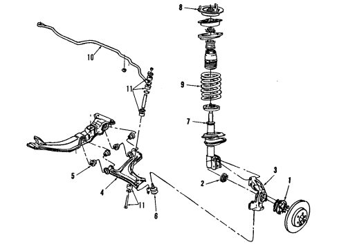 1994 Pontiac Grand Am Front Suspension Components, Lower Control Arm, Stabilizer Bar Front Suspension Strut Assembly Diagram for 22189455