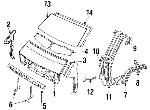 1986 Toyota Van Front Panel, Windshield Glass Mirror Sub-Assembly, Inner Diagram for 87801-28030-13