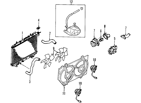 2002 Infiniti G20 Cooling System, Radiator, Water Pump, Cooling Fan Thermostat Assembly Diagram for 21200-60J00