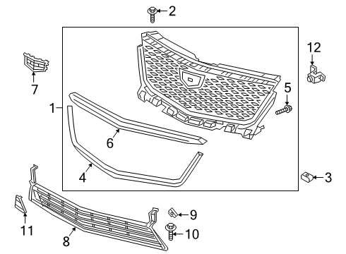 2022 Cadillac XT6 Grille & Components FILLER-FRT GRL *GALVANO SILVV Diagram for 84383320