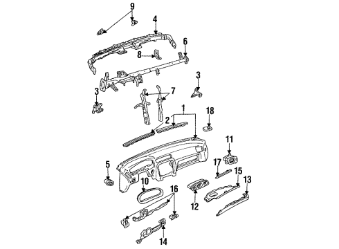 1995 Lexus ES300 Instrument Panel Bracket-Shock Absorber Mounting Diagram for 55330-33100