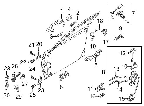 2020 Genesis G80 Front Door Front Door Inside Handle Cable Assembly, Right Diagram for 81372-B1000