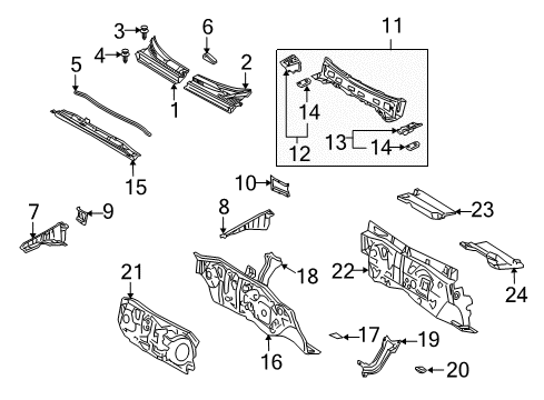 2004 Scion xB Cowl Insulator Assy, Dash Panel Diagram for 55210-52130