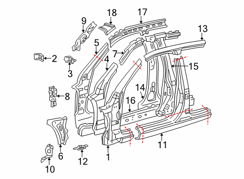 2003 Lexus IS300 Center Pillar & Rocker, Hinge Pillar Reinforcement Sub-Assy, Center Body Pillar, Center RH Diagram for 61047-53011