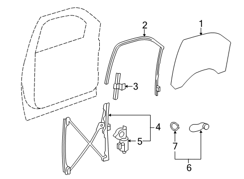 2007 GMC Sierra 2500 HD Front Door Glass & Hardware Door Glass Diagram for 15175144