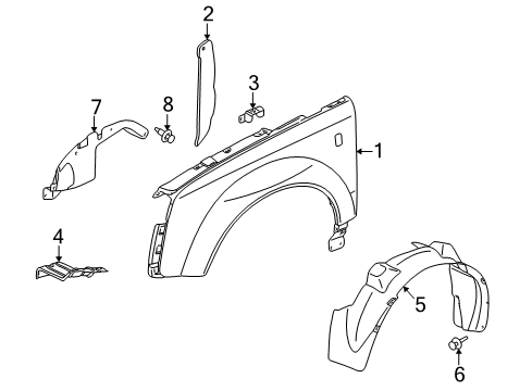 2007 Saturn Vue Fender & Components Fender Liner Diagram for 15828907