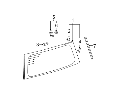 2005 Scion xB Lift Gate - Glass & Hardware Lift Gate Glass Clip Diagram for 64827-52020