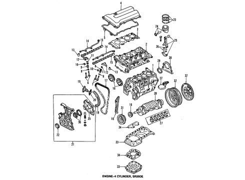 1993 Infiniti G20 Engine Parts, Mounts, Cylinder Head & Valves, Camshaft & Timing, Oil Pan, Oil Pump, Crankshaft & Bearings, Pistons, Rings & Bearings Gasket Kit-Engine, Repair Diagram for 10101-64Y25