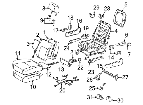 2005 Toyota Sienna Power Seats Seat Back Pad Diagram for 71551-AE070