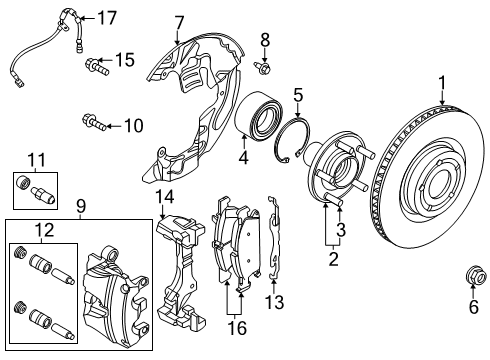 2022 Ford Escape Front Brakes Caliper Diagram for JX6Z-2B120-T