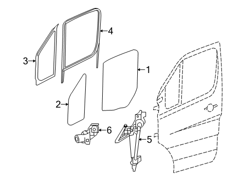 2007 Dodge Sprinter 2500 Glass - Front Door Front Door Window Regulator Diagram for 68010026AA