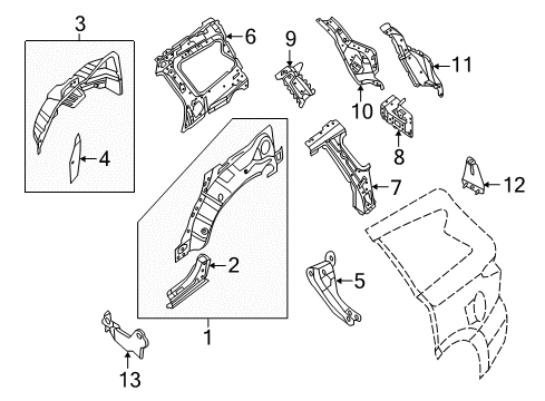 2017 Infiniti QX60 Inner Structure - Quarter Panel Support-Wheel House Member, RH Diagram for G67B4-3JAMA