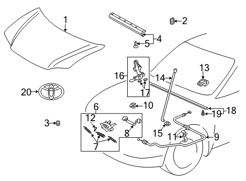 2000 Toyota Echo Hood & Components, Exterior Trim Lock Diagram for 53510-52130