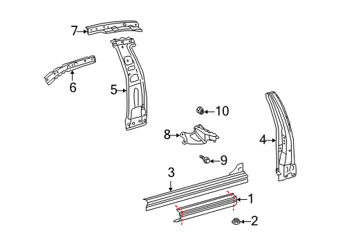 2005 Toyota Echo Center Pillar & Rocker Reinforcement Diagram for 58037-52010